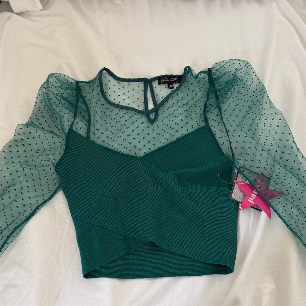 Green Sheer Sleeve Top